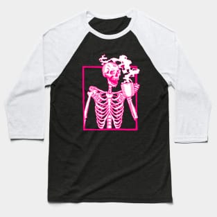 halloween skeleton drinking coffee pink Baseball T-Shirt